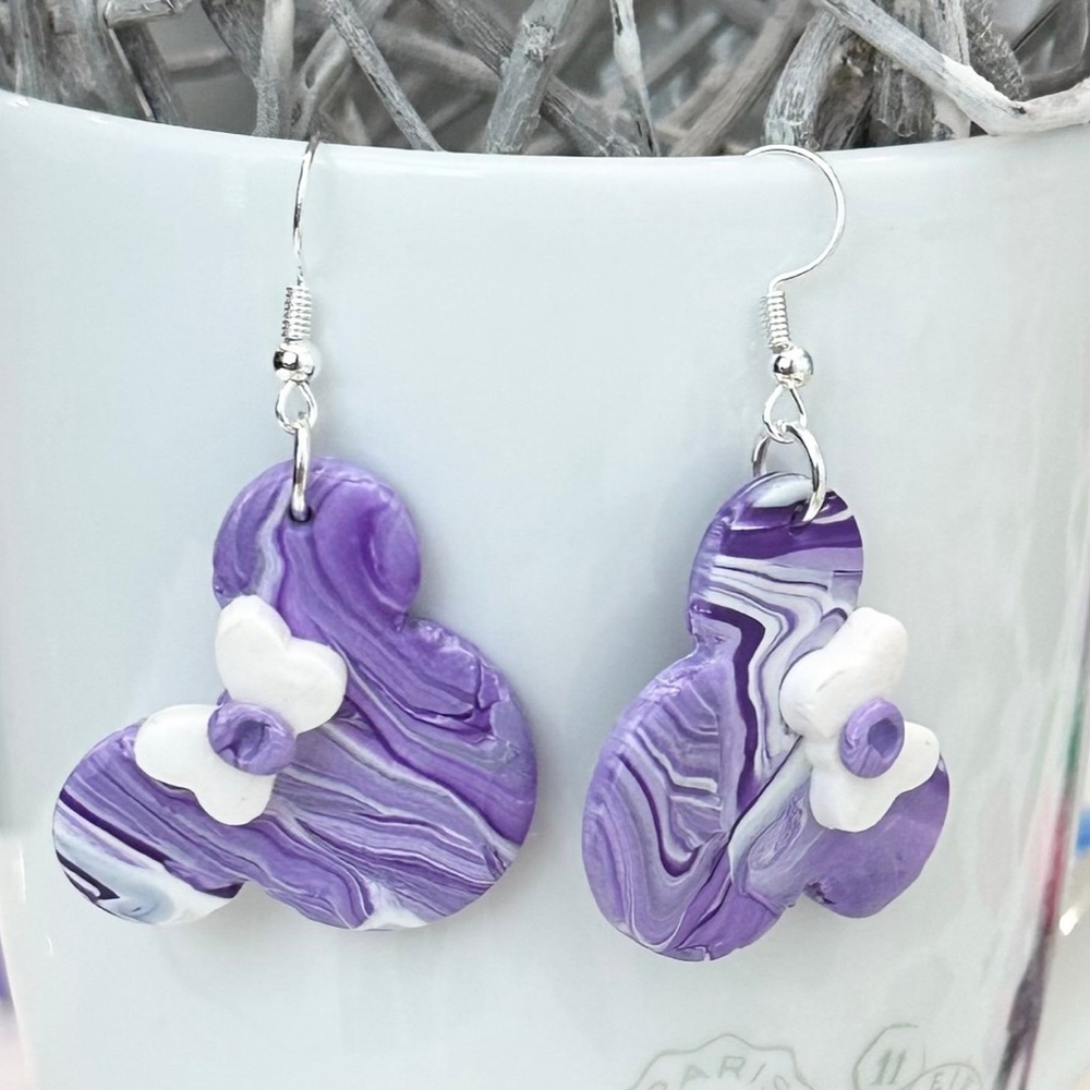 Purple and White Minnie Disney Polymer clay Earrings